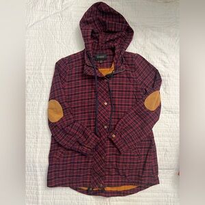 Blu Pepper Women's Full Zip Hooded Flannel Jacket Red Plaid Top Elbow Pa…